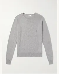 Saint Laurent Pullover in cashmere con logo ricamato Grigio