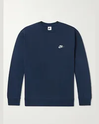 Nike NSW Logo-Embroidered Cotton-Blend Jersey Sweatshirt Blu