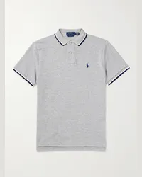 Ralph Lauren Polo slim-fit in cotone piqué con logo ricamato Grigio