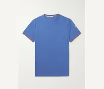 Moncler T-shirt slim-fit in jersey di cotone stretch con logo applicato Blu