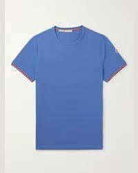 Moncler T-shirt slim-fit in jersey di cotone stretch con logo applicato Blu