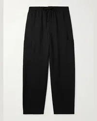 Kenzo Pantaloni cargo a gamba dritta in cotone con coulisse e logo applicato Nero