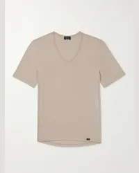 Hanro T-shirt in jersey di misto lyocell e cotone stretch Natural Function Marrone