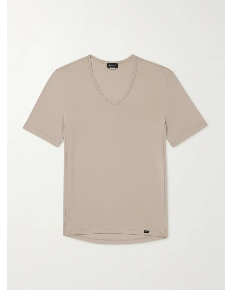 Hanro T-shirt in jersey di misto lyocell e cotone stretch Natural Function Marrone
