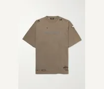 T-shirt oversize in jersey di cotone effetto consumato con logo stampato