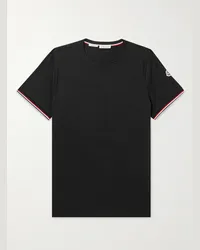 Moncler Slim-Fit Logo-Appliquéd Contrast-Tipped Cotton-Blend Jersey T-Shirt Nero