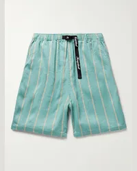 KAPITAL Shorts a gamba dritta in misto lino e cotone a righe con cintura Phillies Blu