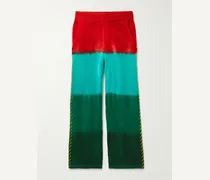 Pantaloni a gamba dritta in cashmere tie-dye con ricami