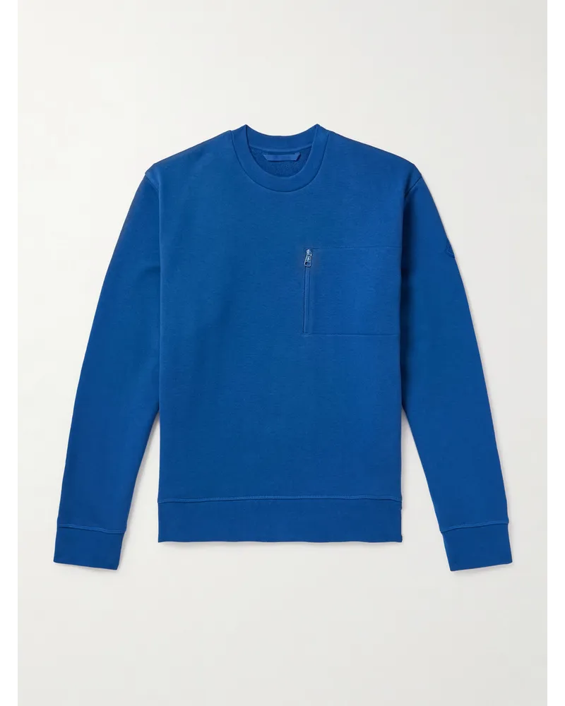 Moncler Felpa in jersey di cotone con logo applicato Blu