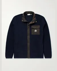 Moncler Giacca in pile di misto lana vergine con finiture in nylon e logo applicato Blu