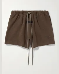 Fear of God Shorts a gamba larga in jersey di misto cotone con coulisse e logo applicato Marrone