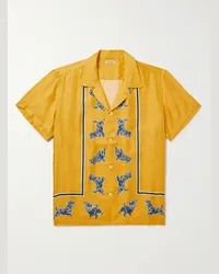 BODE Camicia in twill di seta con stampa Giallo