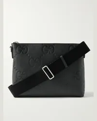 Gucci Borsa a tracolla in pelle zigrinata con monogramma Nero