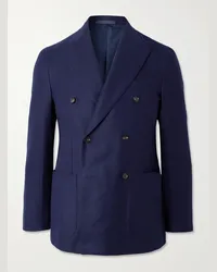 Caruso Blazer doppiopetto in tweed di lana Blu