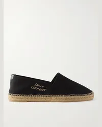 Saint Laurent Logo-Embroidered Leopard-Print Canvas Espadrilles Nero