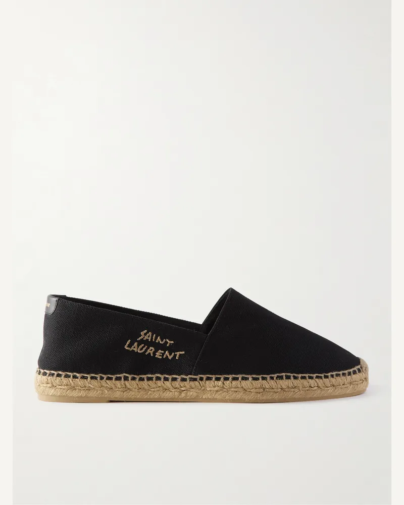 Saint Laurent Logo-Embroidered Leopard-Print Canvas Espadrilles Nero