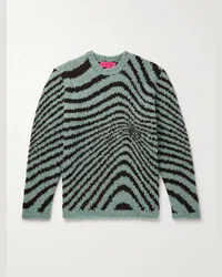 The Elder Statesman Pullover in misto cashmere, alpaca e seta bouclé a righe Digital Surfer Verde