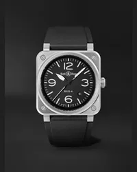 Bell & Ross Orologio automatico 41 mm in acciaio inossidabile con cinturino in gomma BR 03, N. rif. BR03A-BL-ST/SRB Nero