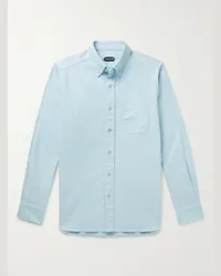 Tom Ford Camicia in cotone Oxford con collo button-down Blu