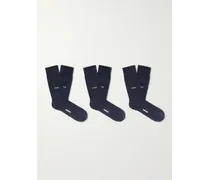 Missoni Confezione da tre paia di calze in misto cotone con logo jacquard Blu