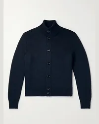 Tom Ford Cardigan in misto lana e seta a coste Blu