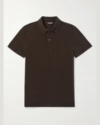 Tom Ford Polo slim-fit in cotone piqué tinta in capo Marrone