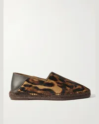 Tom Ford Espadrillas in cavallino con stampa leopardata, finiture in pelle e tallone ripiegabile Barnes Marrone