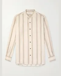 Loro Piana Camicia in misto lino e seta a righe con collo alla coreana Elia Neutri