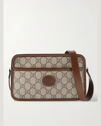 Gucci Borsa a tracolla in tela rivestita con monogramma e finiture in pelle Marrone