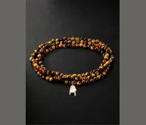 Small Mano Cornuto Gold, Tiger's Eye and Diamond Beaded Bracelet