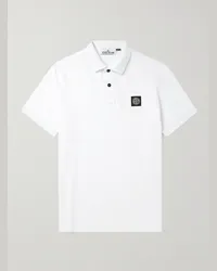 Stone Island Polo in misto cotone piqué con logo applicato Bianco