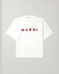 Marni T-shirt in jersey di cotone con logo Bianco