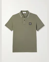 Stone Island Polo in cotone piqué stretch con logo applicato Verde