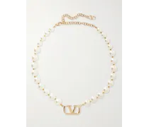 Collana in metallo dorato con perle di cristallo Swarovski