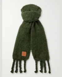 Loewe Sciarpa in misto mohair con logo applicato e frange Verde