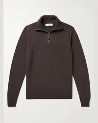 PURDEY Pullover in cashmere con finiture in pelle e mezza zip Marrone