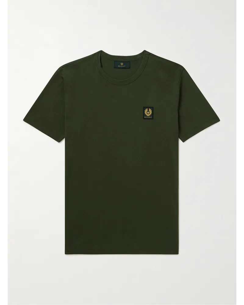 Belstaff T-shirt in jersey di cotone con logo applicato Verde