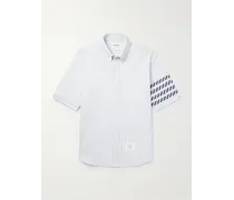 Camicia in popeline di cotone con finiture in gros-grain e collo button-down