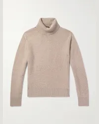 Ermenegildo Zegna Pullover a collo alto in cashmere a coste con logo applicato e finiture in pelle Neutri