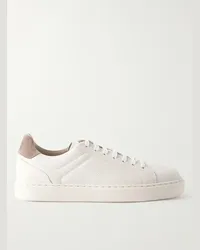 Brunello Cucinelli Sneakers in pelle pieno fiore con finiture in camoscio Bianco