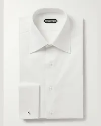 Tom Ford Camicia da smoking in cotone piqué con doppio polsino Bianco