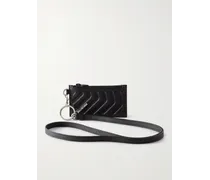 Balenciaga Logo-Print Full-Grain Leather Zipped Cardholder with Lanyard Nero