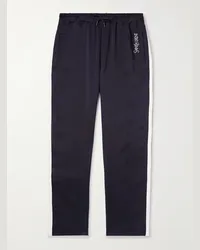 Saint Laurent Pantaloni sportivi a gamba dritta in jersey di raso profilato Blu