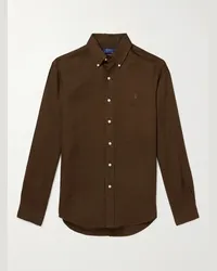 Ralph Lauren Camicia in lino con collo button-down e logo ricamato Marrone