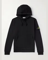 Stone Island Felpa in jersey di cotone tinta in capo con cappuccio e logo applicato Nero