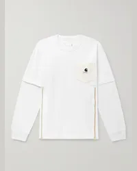 Sacai Carhartt WIP Maglia in jersey di cotone a strati con finiture in tela e logo applicato Bianco