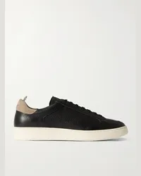 Officine Creative Italia Sneakers in pelle pieno fiore con finiture in camoscio The Dime Nero