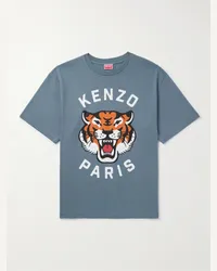 Kenzo T-shirt in jersey di cotone con logo Lucky Tiger Blu