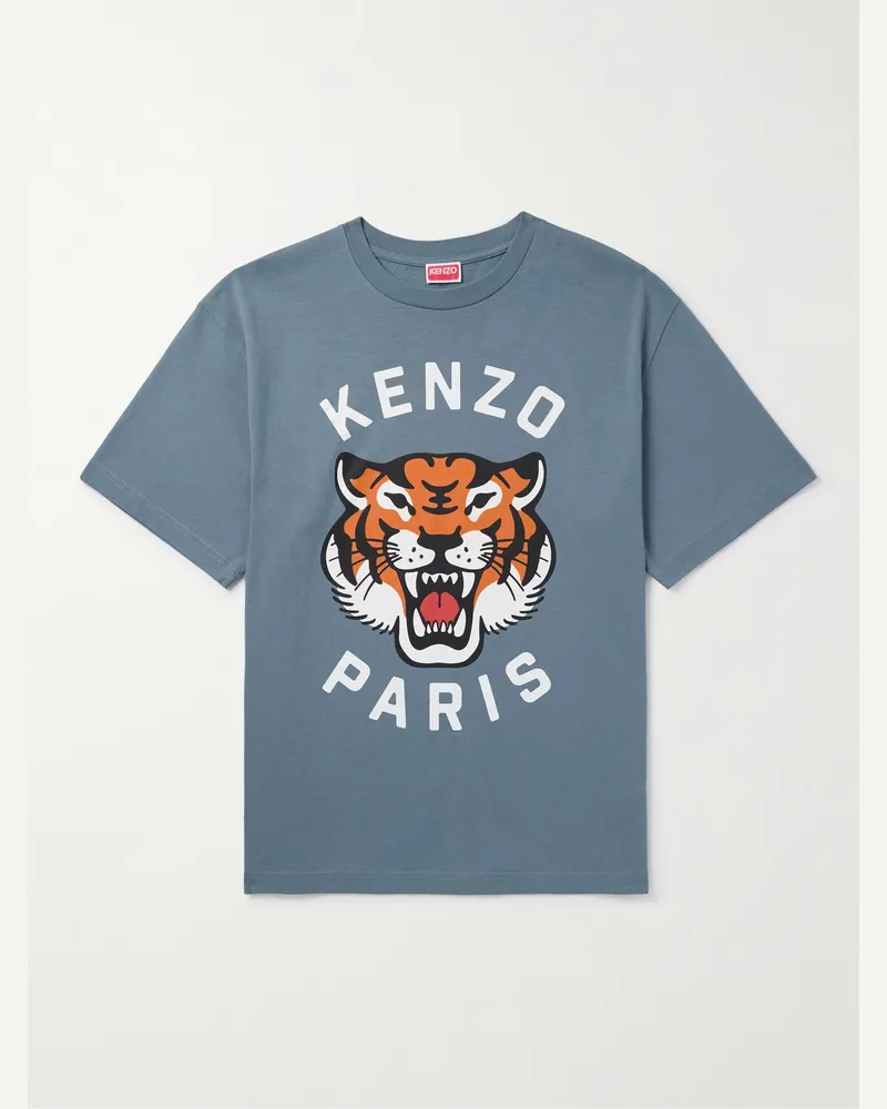 Kenzo T-shirt in jersey di cotone con logo Lucky Tiger Blu