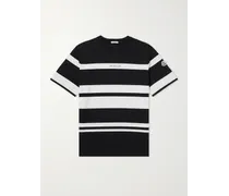 Moncler T-shirt in jersey di cotone metallizzato a righe con logo applicato Nero